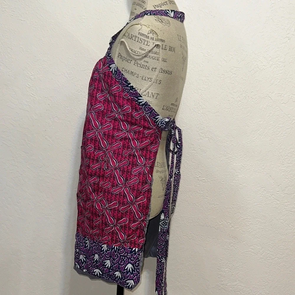 Global Mamas Pink Purple Batik Print Cotton Apron with Front Pocket Fair Trade